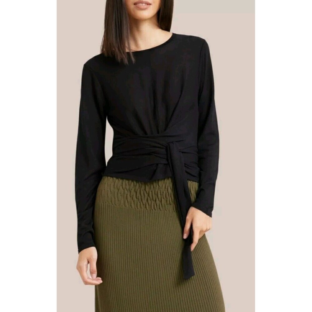 Modern Citizen Stevie Women Black Stretch Tie Waist Long Sleeve Shirt L - Picture 6 of 8